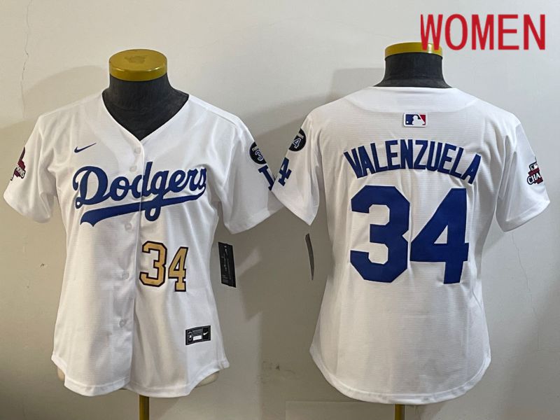 Women Los Angeles Dodgers #34 Valenzuela White Game 2024 Nike MLB Jersey style 12092